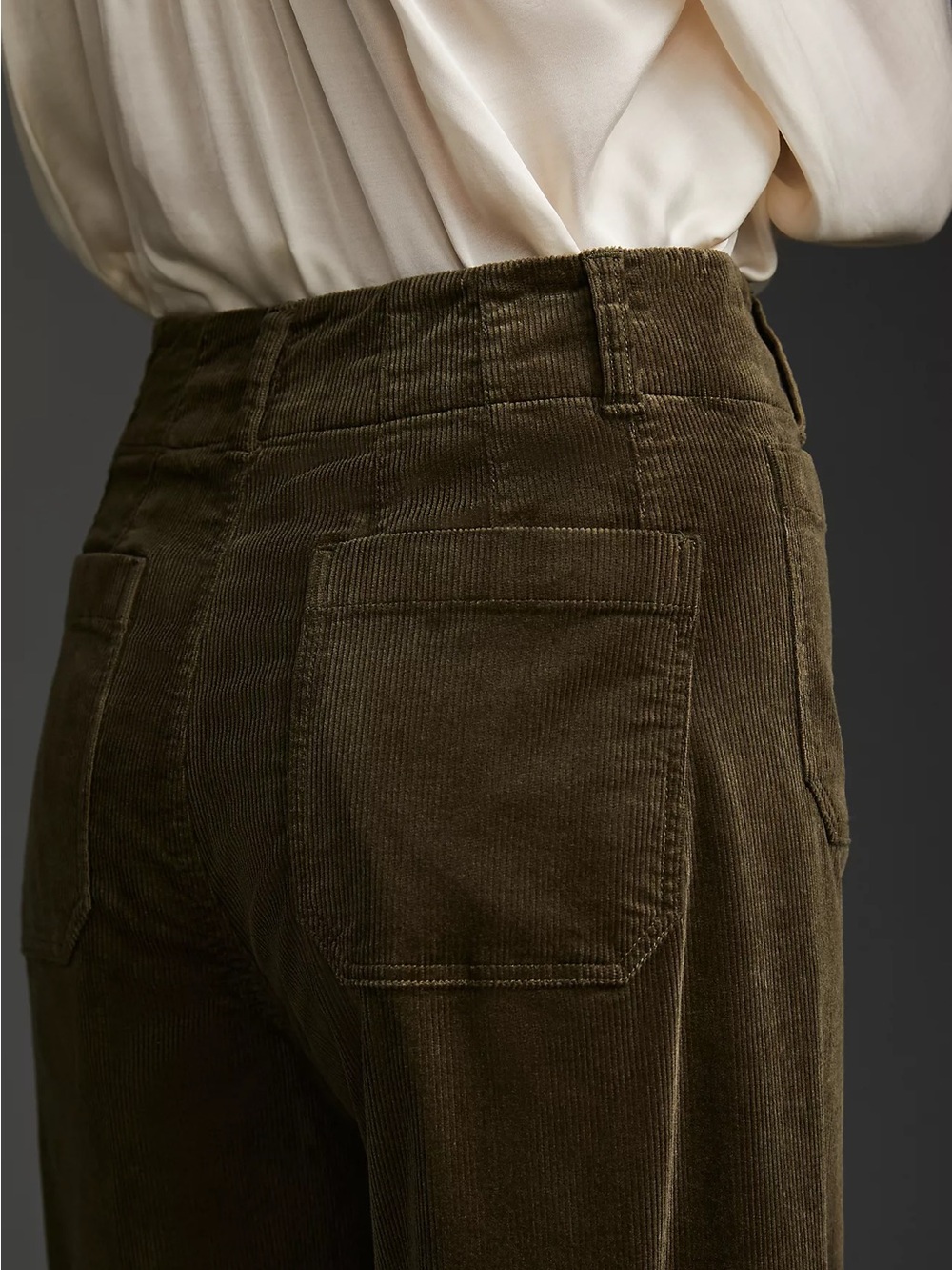 Anthropologie Maeve the Colette Wide-Leg Crop Corduroy Pants in Olive Green 26 - Picture 3 of 8